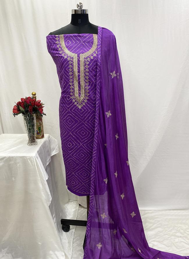 Modal Silk Purple Festival Wear Bandhani Print Dress Material